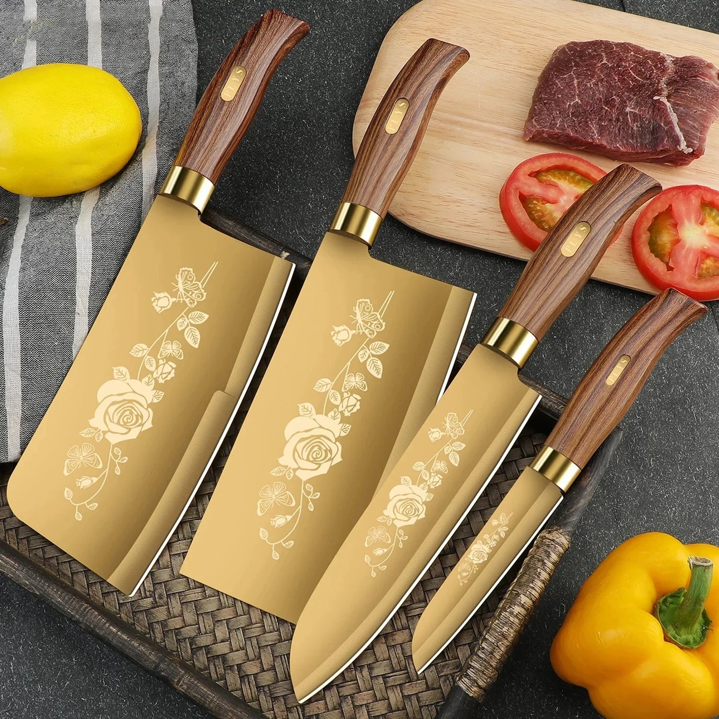 Gold Plated Titanium 4-Piece Knife Set